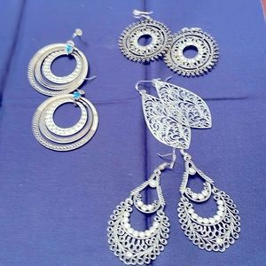 Silver etched hoop dangling glam look